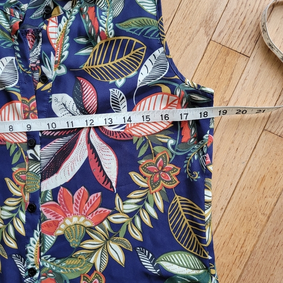 Spense Floral Shirt Tunic Sleeveless Band Collar Hi Low Hem - Picture 13 of 14